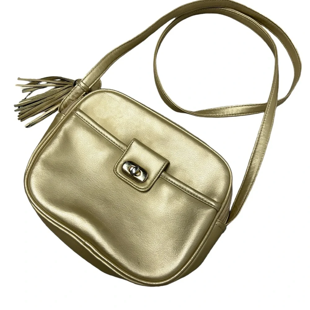 Classic Elements vintage metallic gold leather crossbody shoulder bag purse