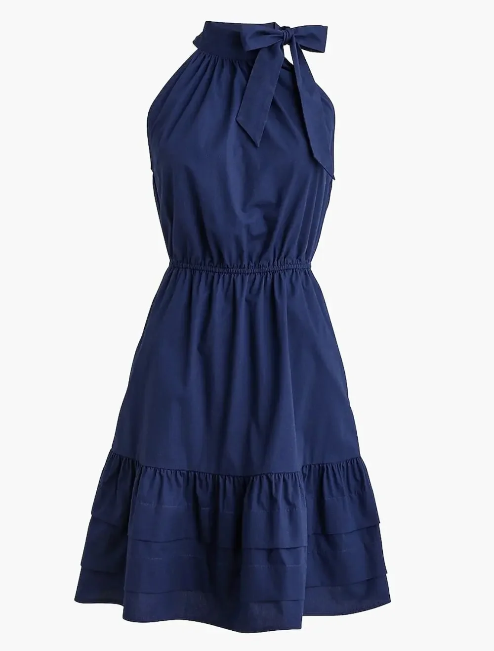 J.Crew Poplin Halter Neck Mini Dress Navy Cotton Bow Pockets Tiered US 10 NWT