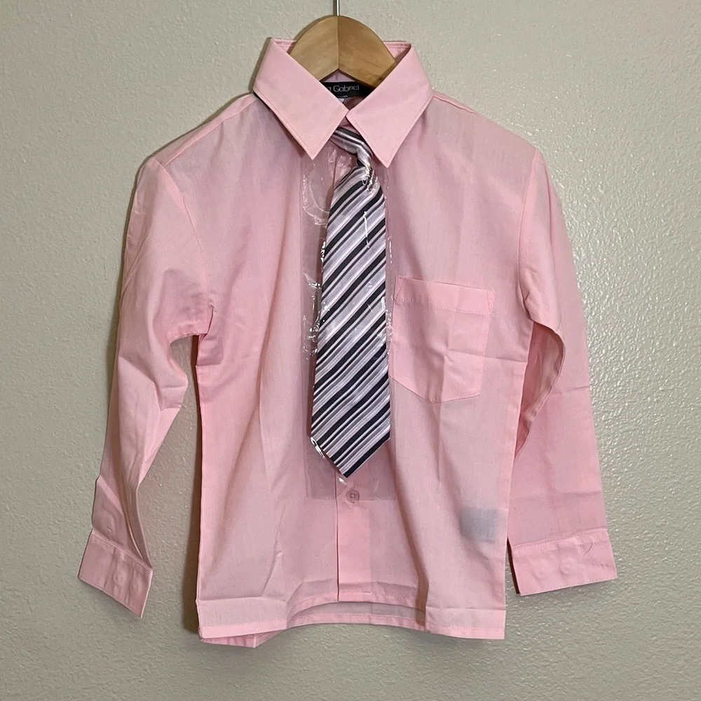 NWT Luca Gabriel Pink Button-Up Shirt with Striped Tie