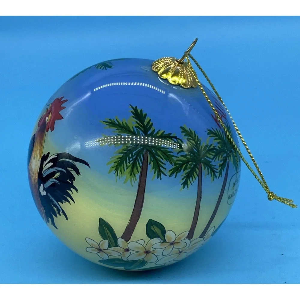 Maui By Design Kauai Hawaii Hand Painted Glass Ornament Rooster Keiki Boxed