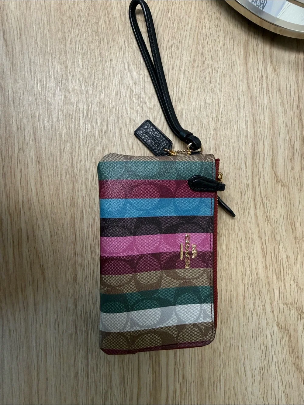Coach Multicolor Signature Stripe Double Zip Wristlet Wallet