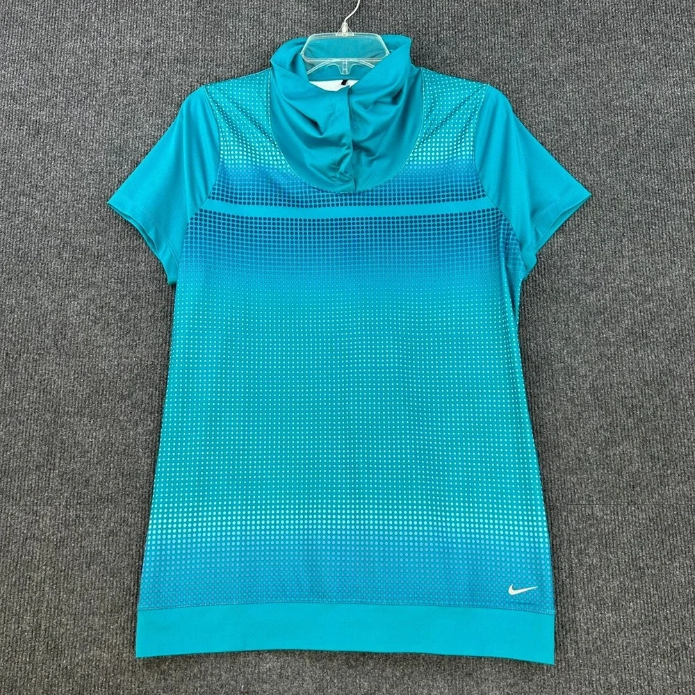 NIKE Golf Tour Performance Polo Shirt Women Medium Dri‎ Fit Blues Snap Neck