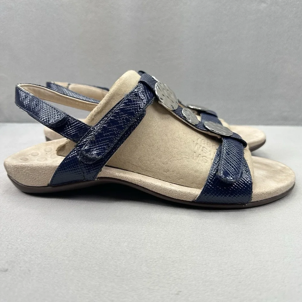 Vionic Farra Lizard Womens Size 9 Backstrap Sandals Navy Blue Arch Support