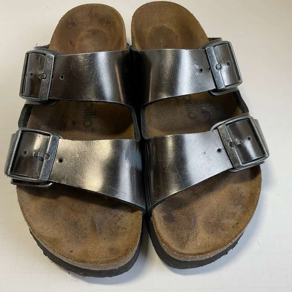 Papillio by Birkenstock Arizona Platform Sandals Metallic Silver EU 37 US 6-6.5
