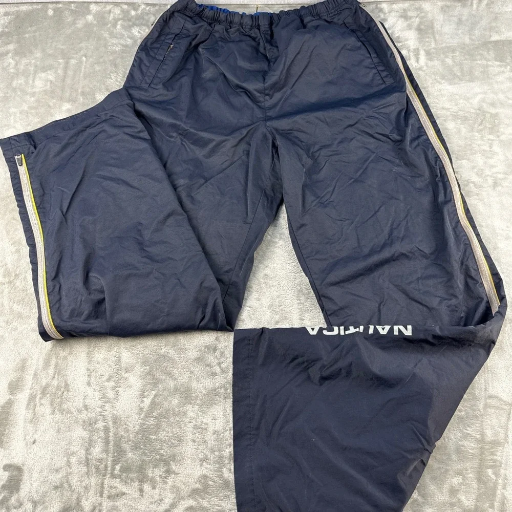 Nautica Track Pants Mens XXL Competition Navy Blue Side Zip Logo EUC