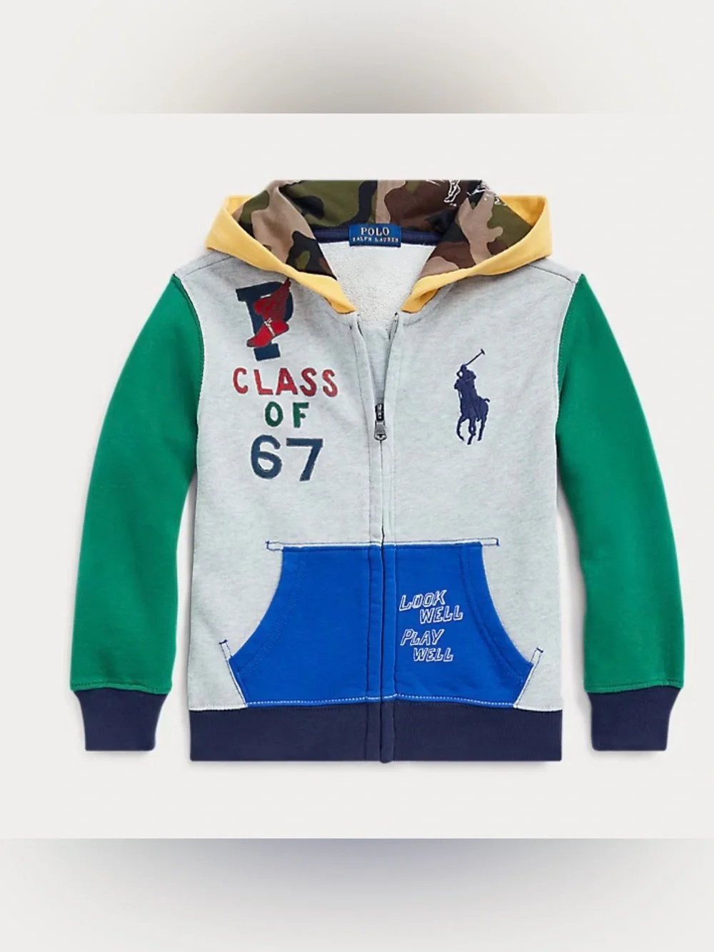 Polo by Ralph Lauren Colour-Blocked Cotton Hoodie, sz 7