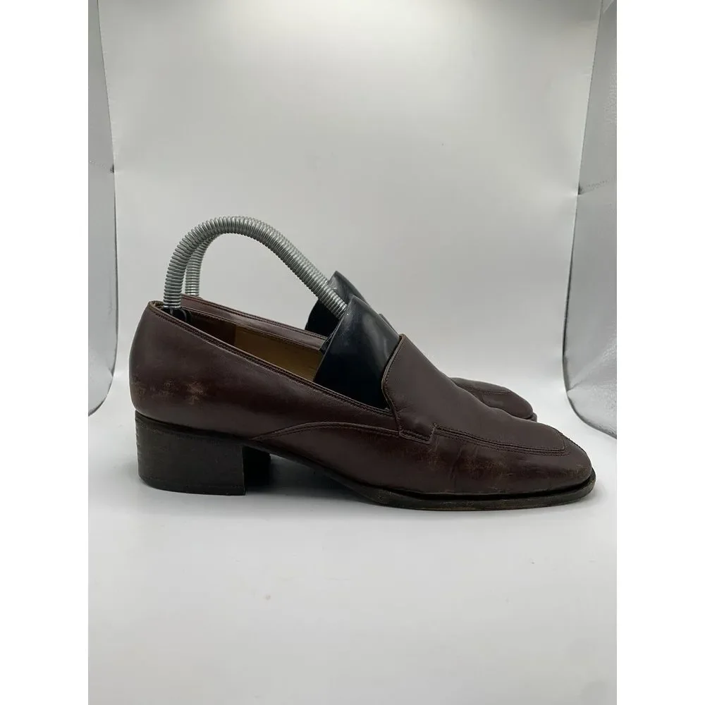 Coach Women's Brown Leather Square Toe Heeled Slip On Loafer‎ Shoe Size 8 C