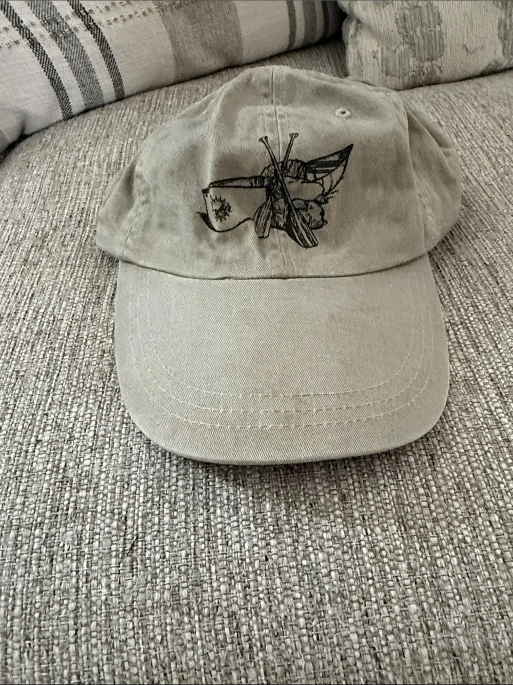 Adams Khaki Tan Cotton Nautical Sailboat Embroidery Dad Hat Leather Strap Cap