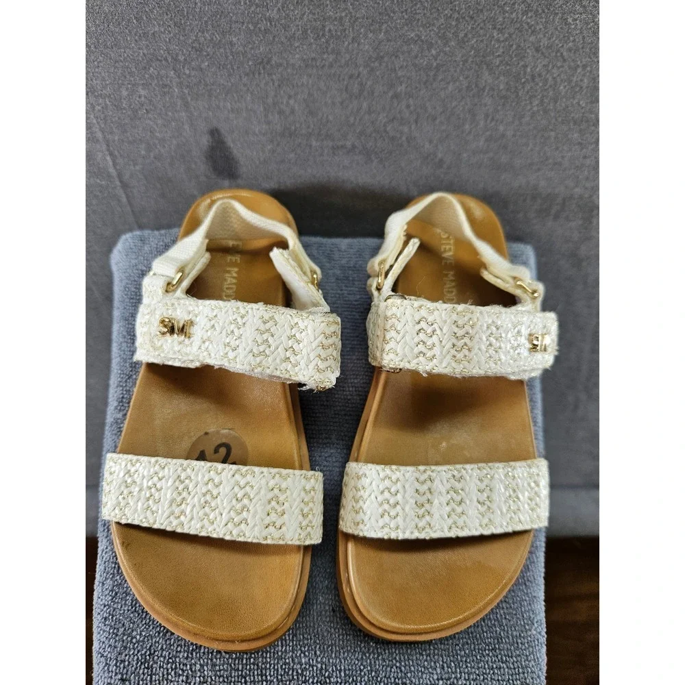 Steve Madden Girls Sandals Cream Gold Metallic Woven Strappy Size 12 Kids