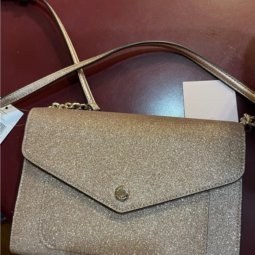 NWT Kate Spade Elegant Glitter Rose Gold Crossbody Bag