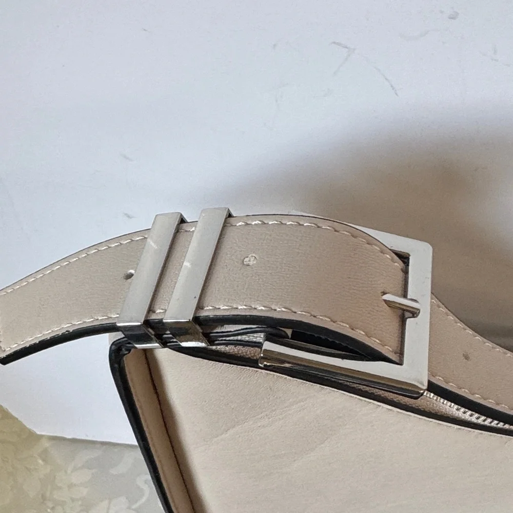 BCBGeneration Crescent Saddlebag Crossbody Purse Stone Beige Faux Leather