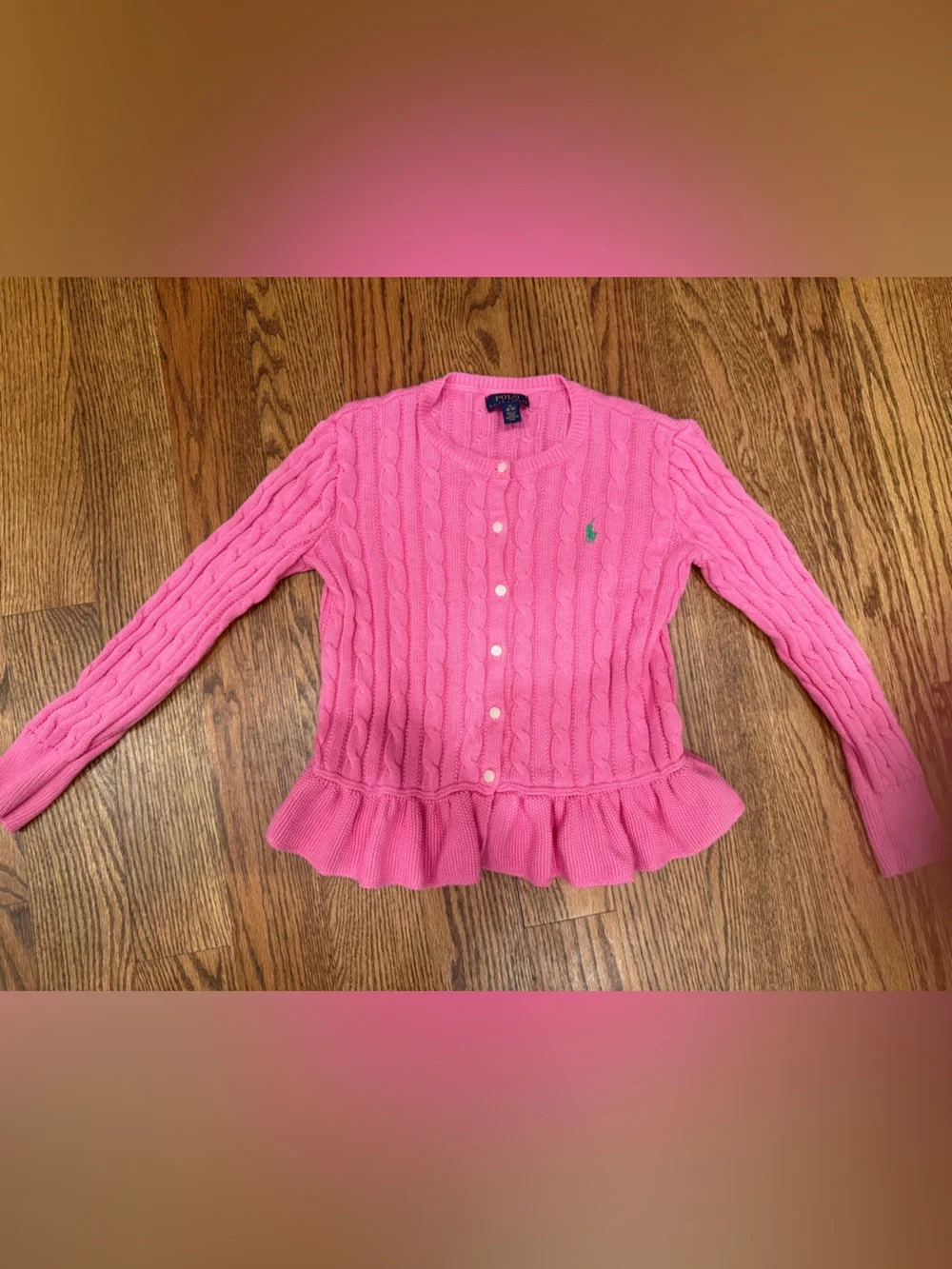 Polo by Ralph Lauren Pink Cable-Knit Ruffle Cardigan