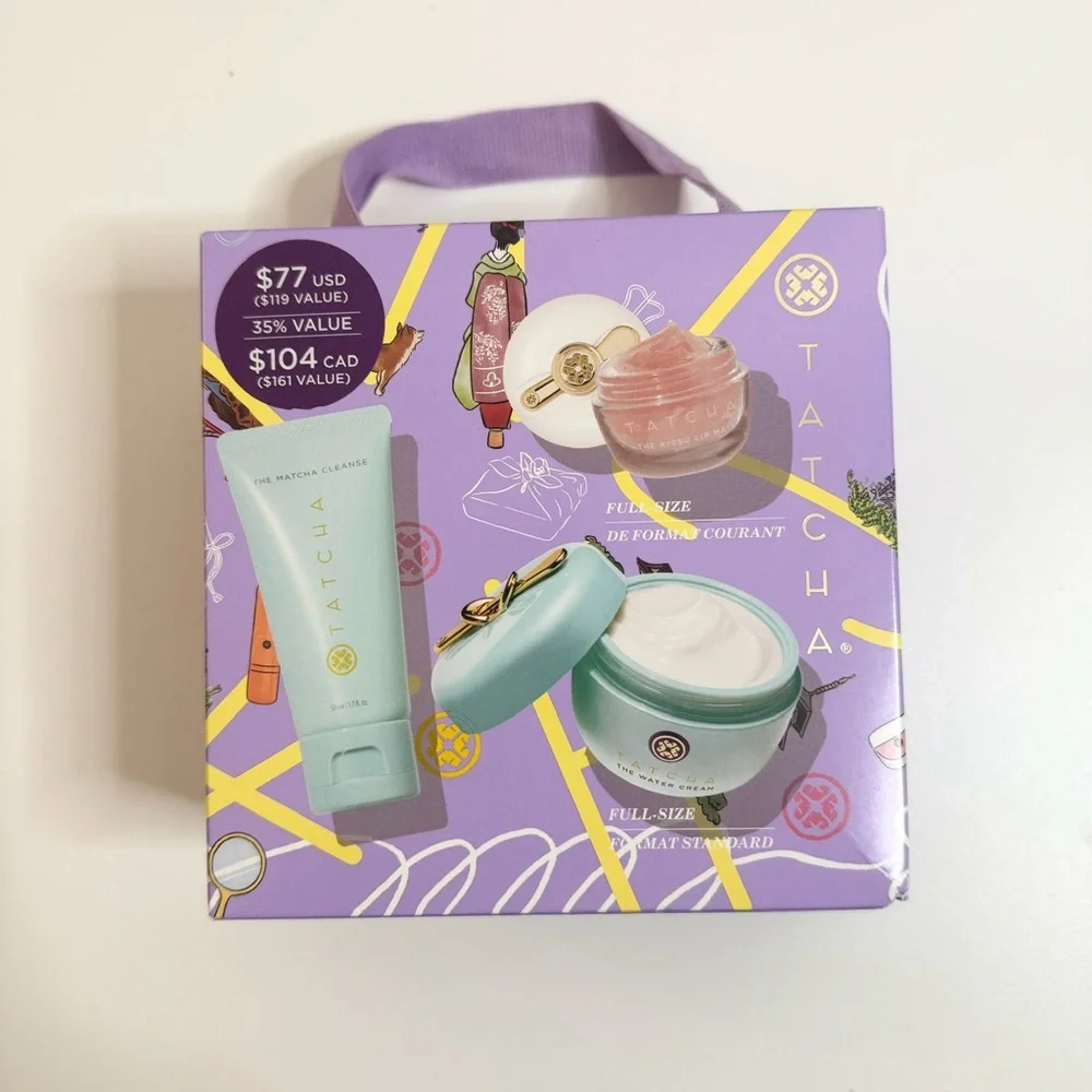 NEW Tatcha Skincare Beauty Set Matcha Cleanse Water Cream Kissu Lip Mask