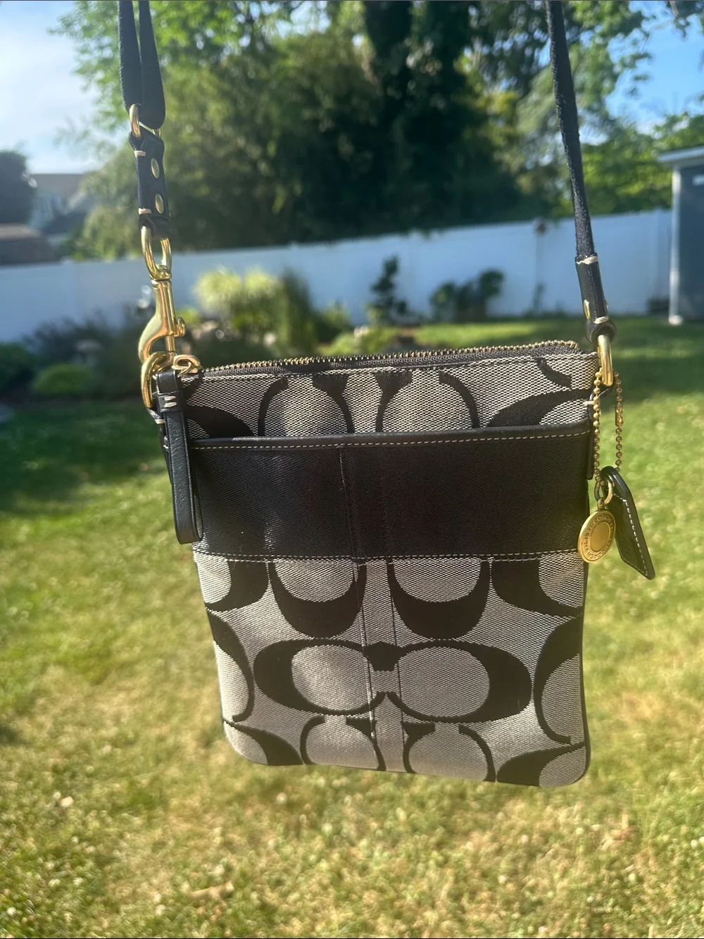 Coach Signature Canvas Crossbody in Black and Gray