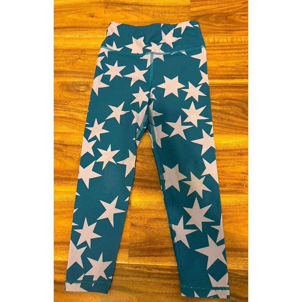 Hanna Andersson Active Made to Stretch Leggings, Blue with Purple Stars, Size 4T