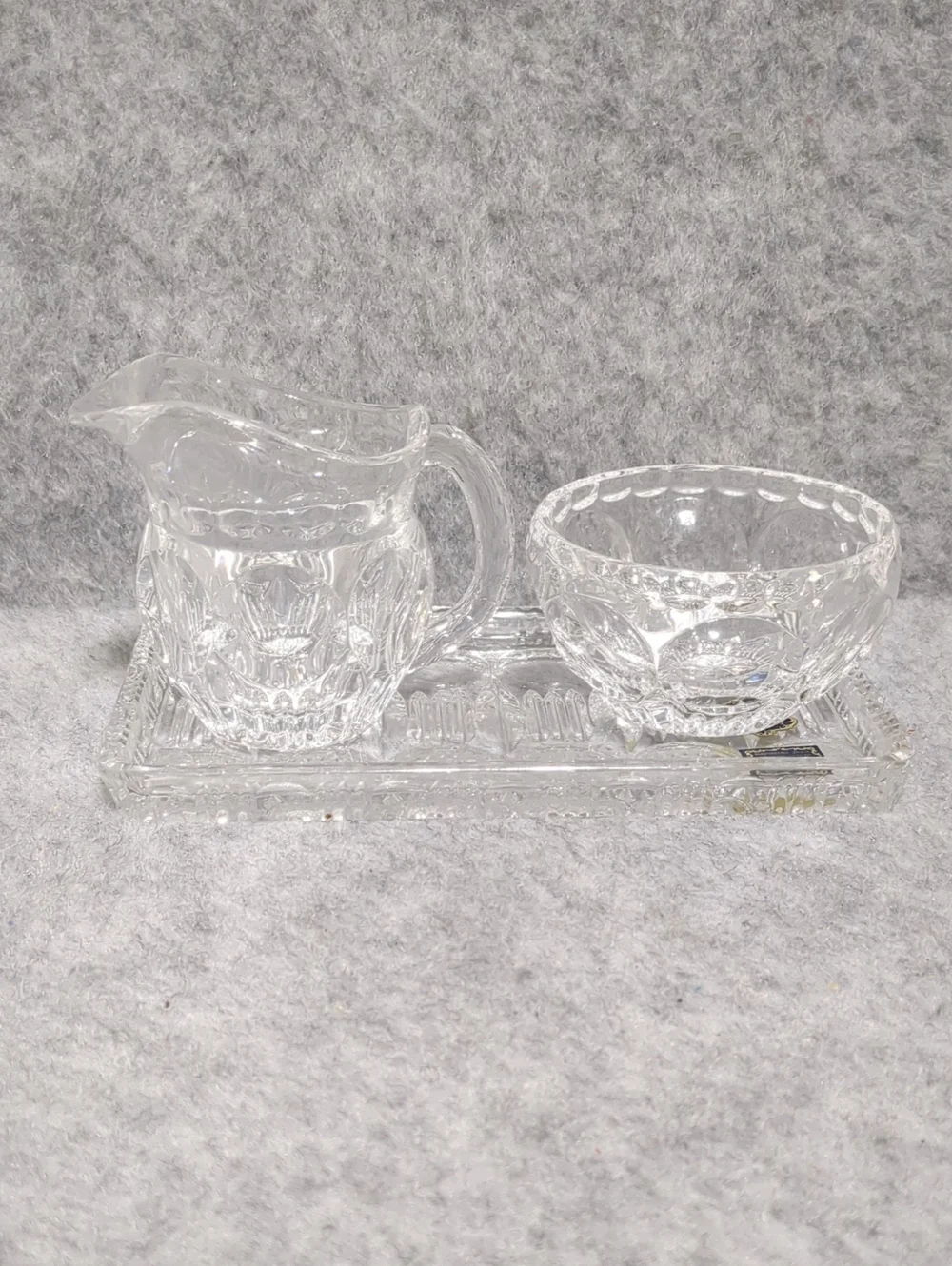 Beyer Bleikristall 3-piece sugar, creamer, and serving tray set Germany Crystal