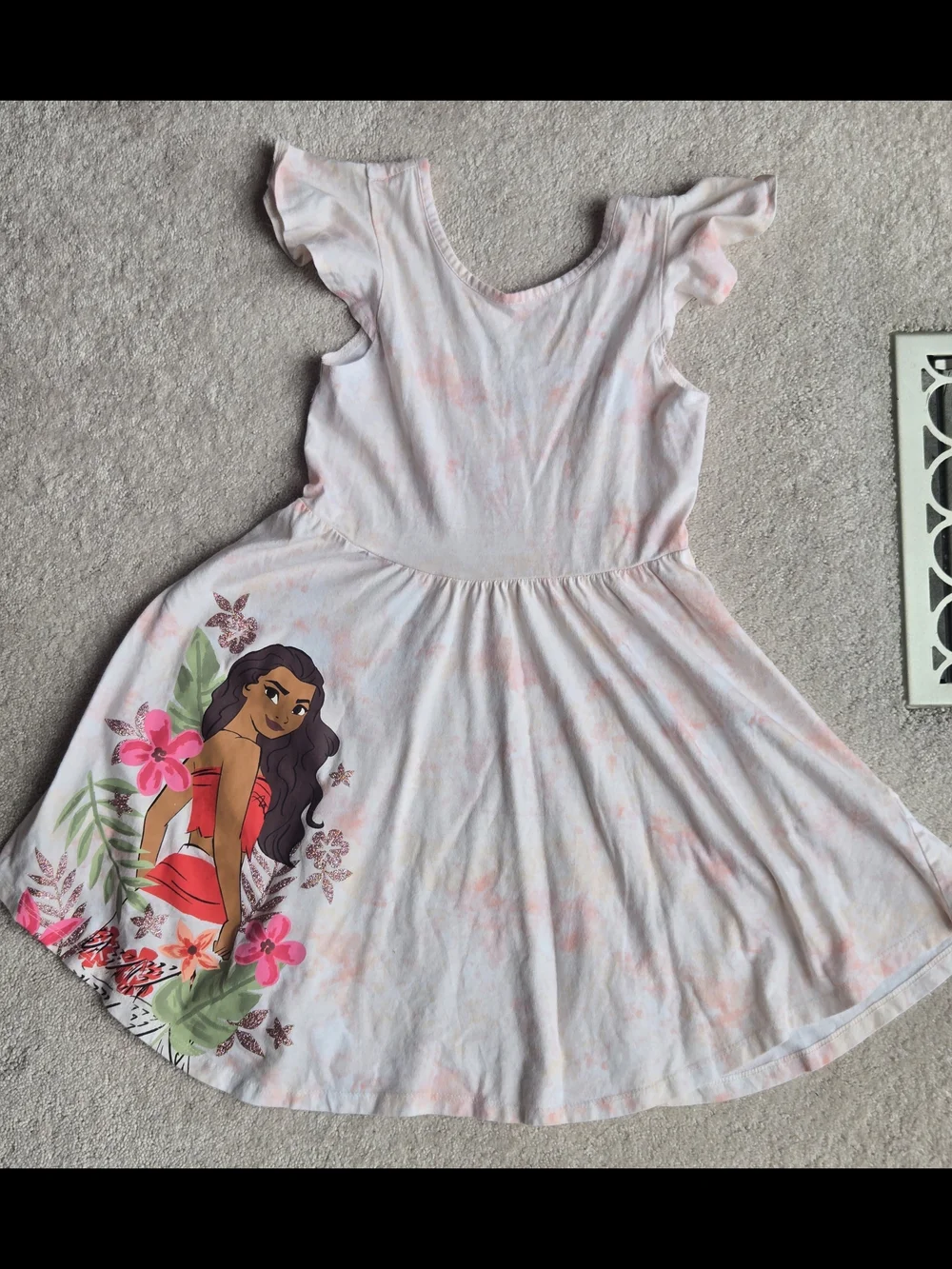 Disney Pink and Coral Moana Graphic Flutter-Sleeve Dress