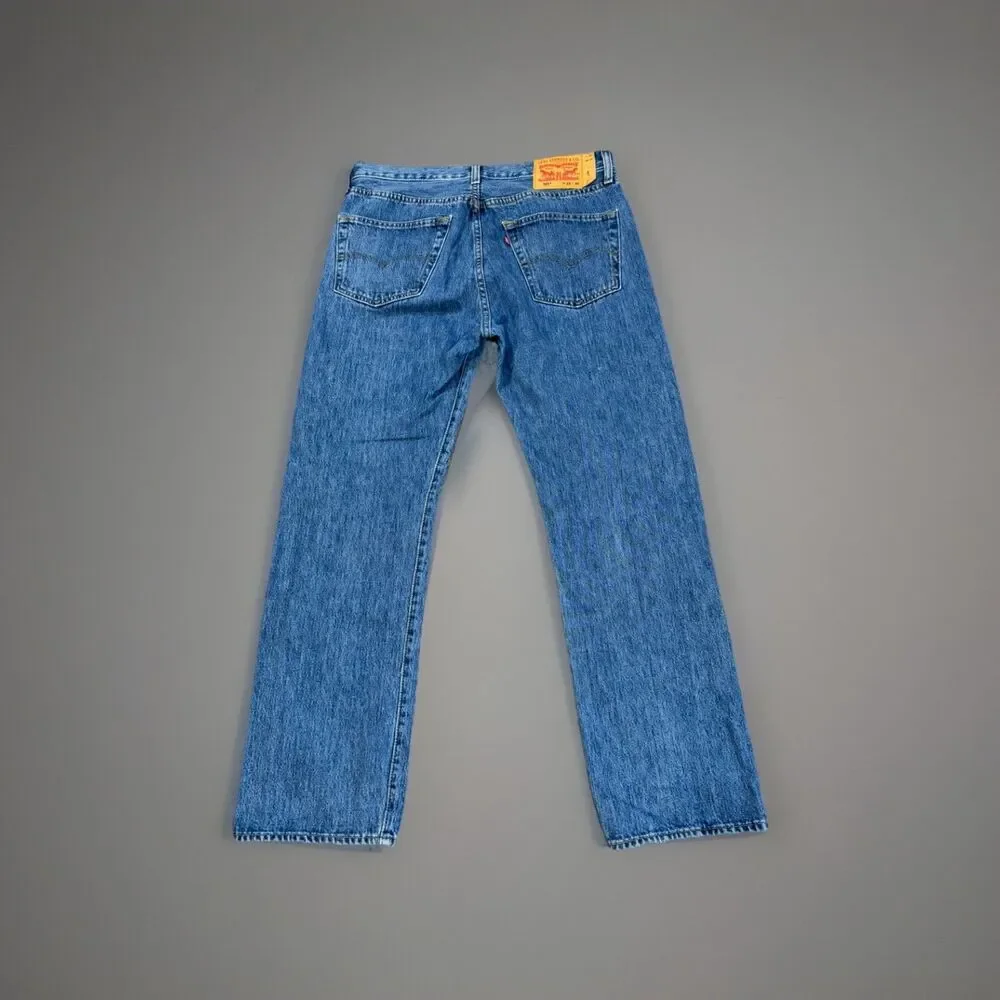 Levis 501 Button Fly Jeans Mens 33x30 Stone Wash Blue Casual Work Denim