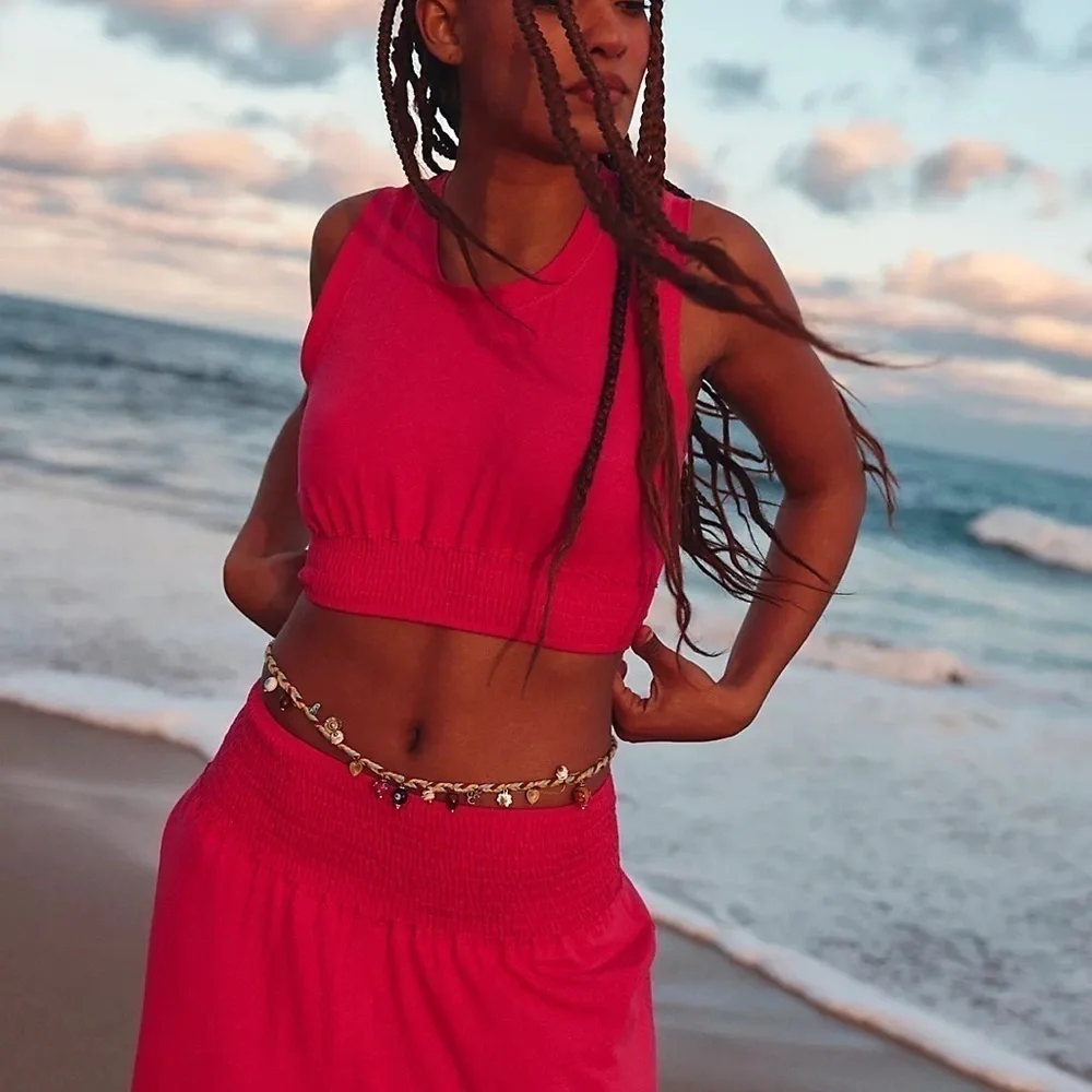 Free People Beach Morningside Crop Tank Top Bright Pink