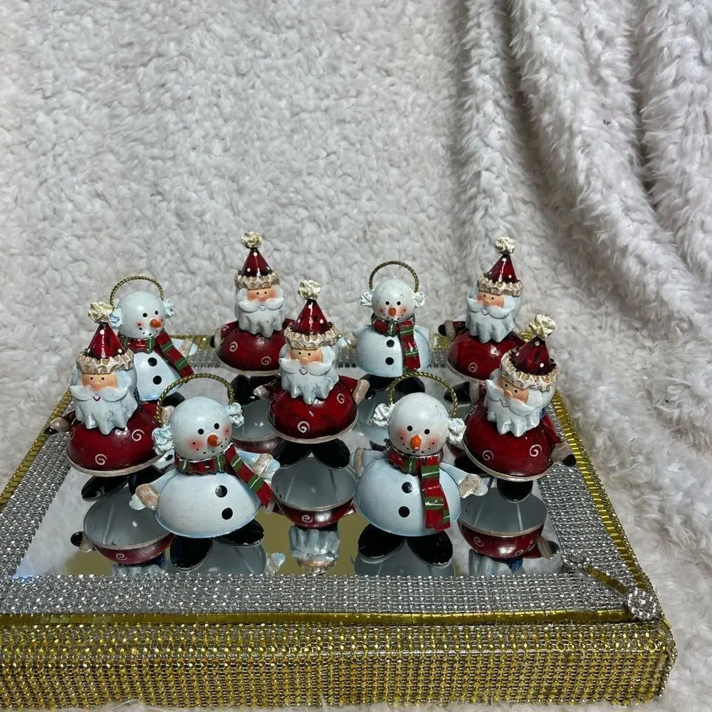 Home Interiors Set of 9 Santa and Snow Person Painted Metal Figurines