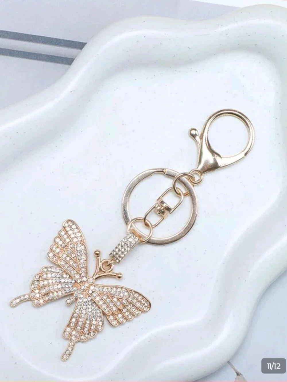 Gold Butterfly Crystal Keychain Pendant - Women Accessories