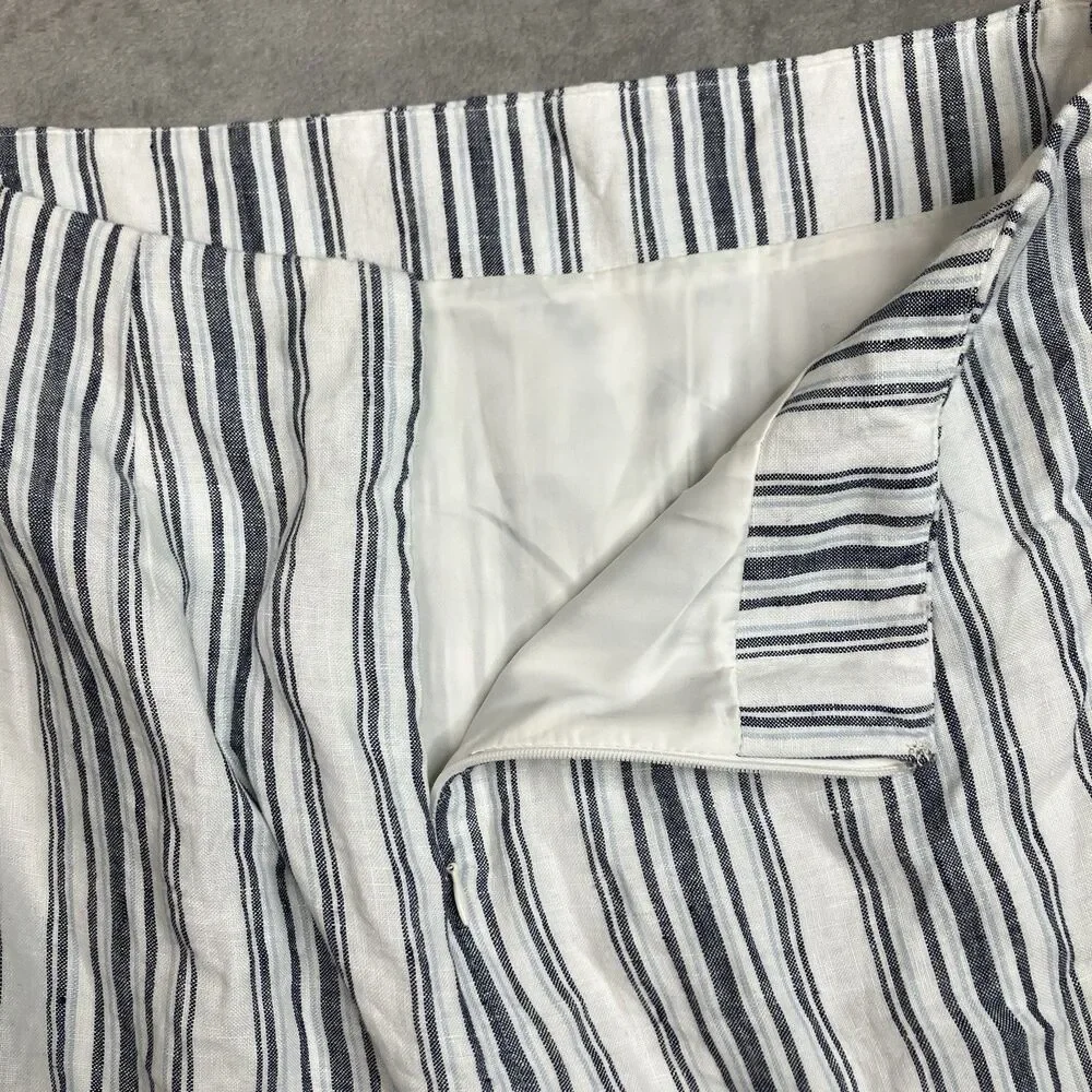 Madewell Linen Mini Skirt Coastal White Blue Striped Single Pleat Preppy WMNS 12