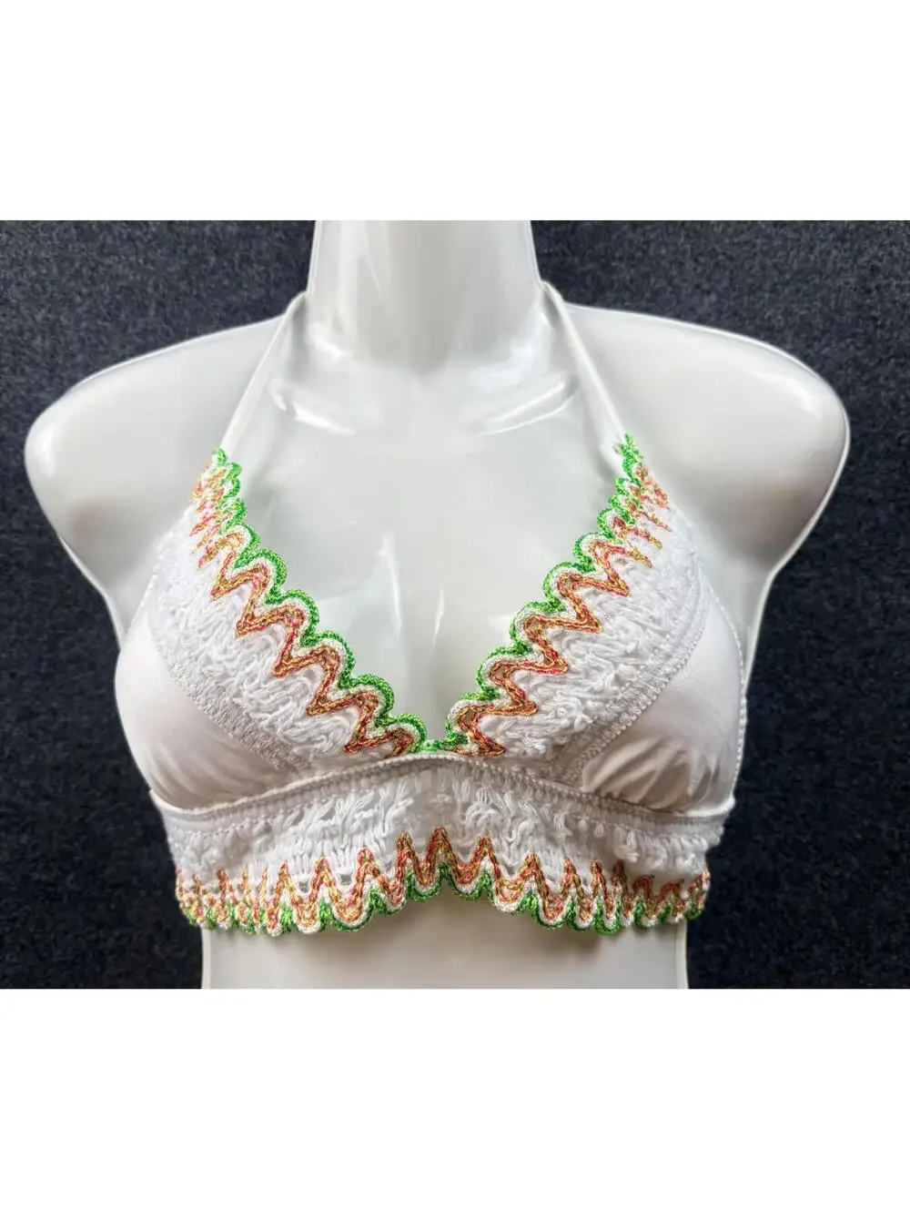 Becca‎ Womens Medium White Crochet Halter Tie Back Bikini Top NWT