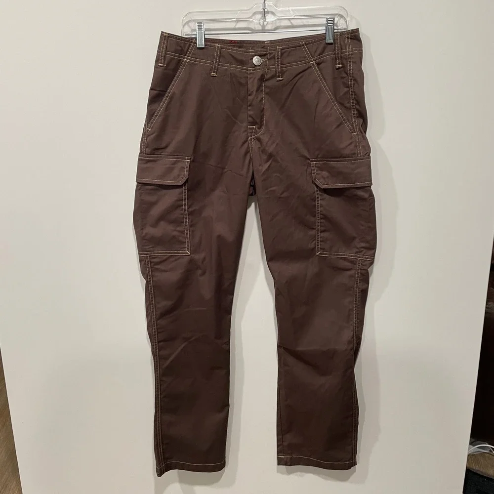 True‎ Religion Mens Bracken Brown Cargo Pants Contrast Stitch Straight Size 30