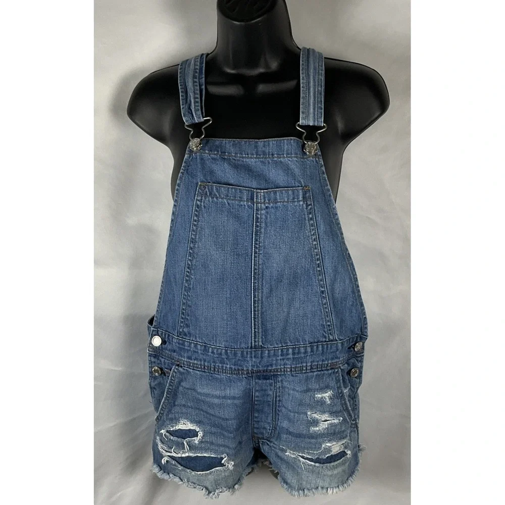 American‎ Eagle Women's Size XS Denim  Short Alls Overalls Distressed Raw Hem