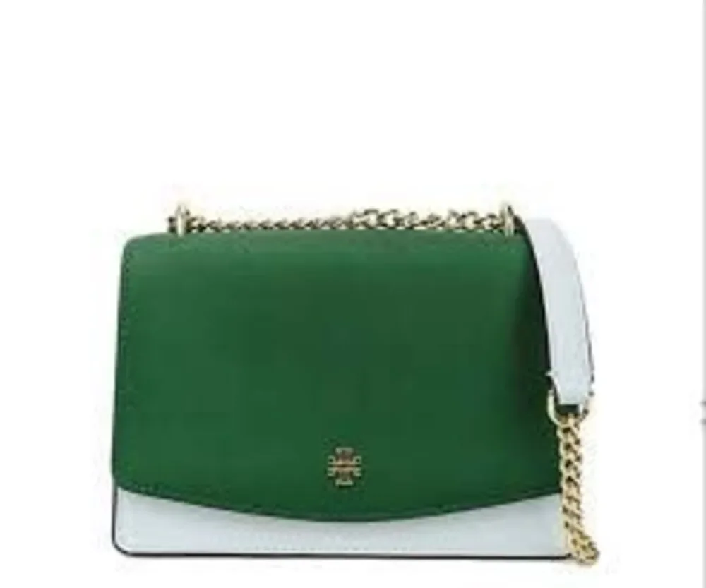 Tory Burch Emerson Colorblock Mini Shoulder Bag Green Light Blue Coastal NWT