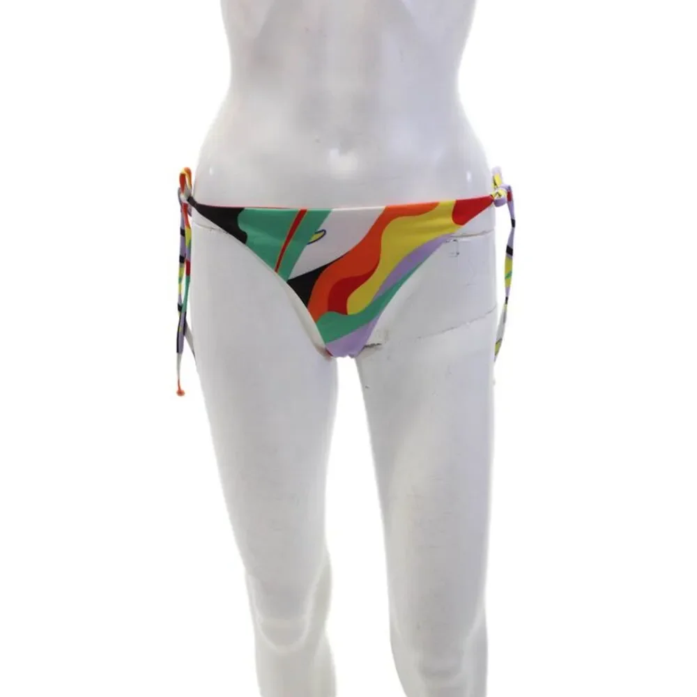 Mara Hoffman Womens Abstract Print Brazilian String Bikini Bottoms Multi Size L
