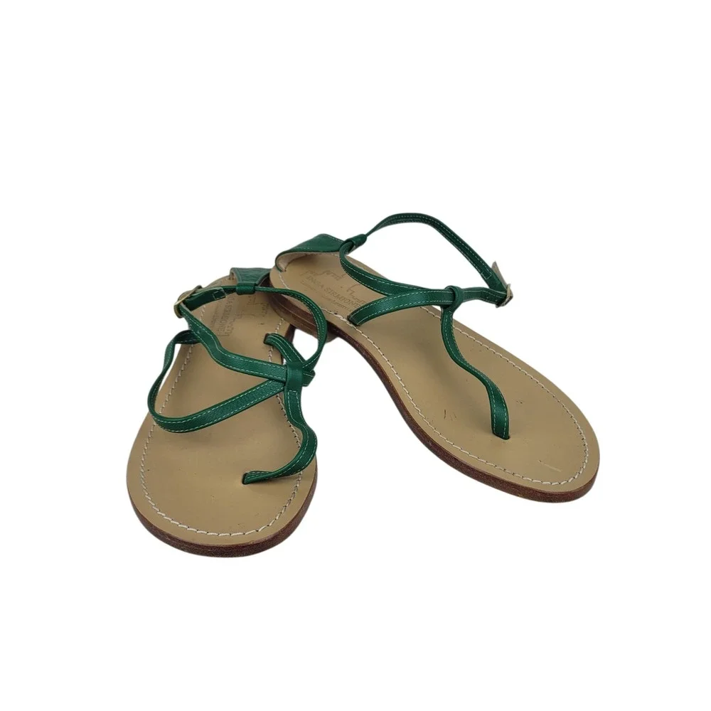 Inga Sirmione Green Leather Strappy Thong Sandals Made in‎ Italy Womens 36