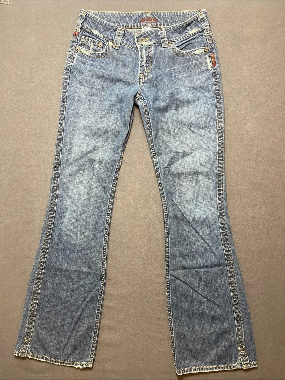 Silver Jeans Women's Medium Wash Blue Bootcut Distressed Size 29/35