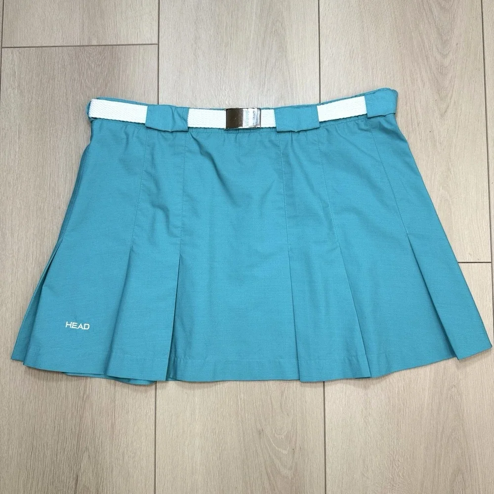 Vintage HEAD Tennis Skirt Women Size 26 Teal Pleated Belt Athletic Skort‎ 90s