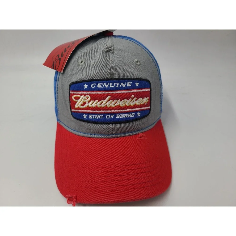 Budweiser King of‎ Beers Distressed Snapback Hat Cap Bud Men Women Gray Red Blue