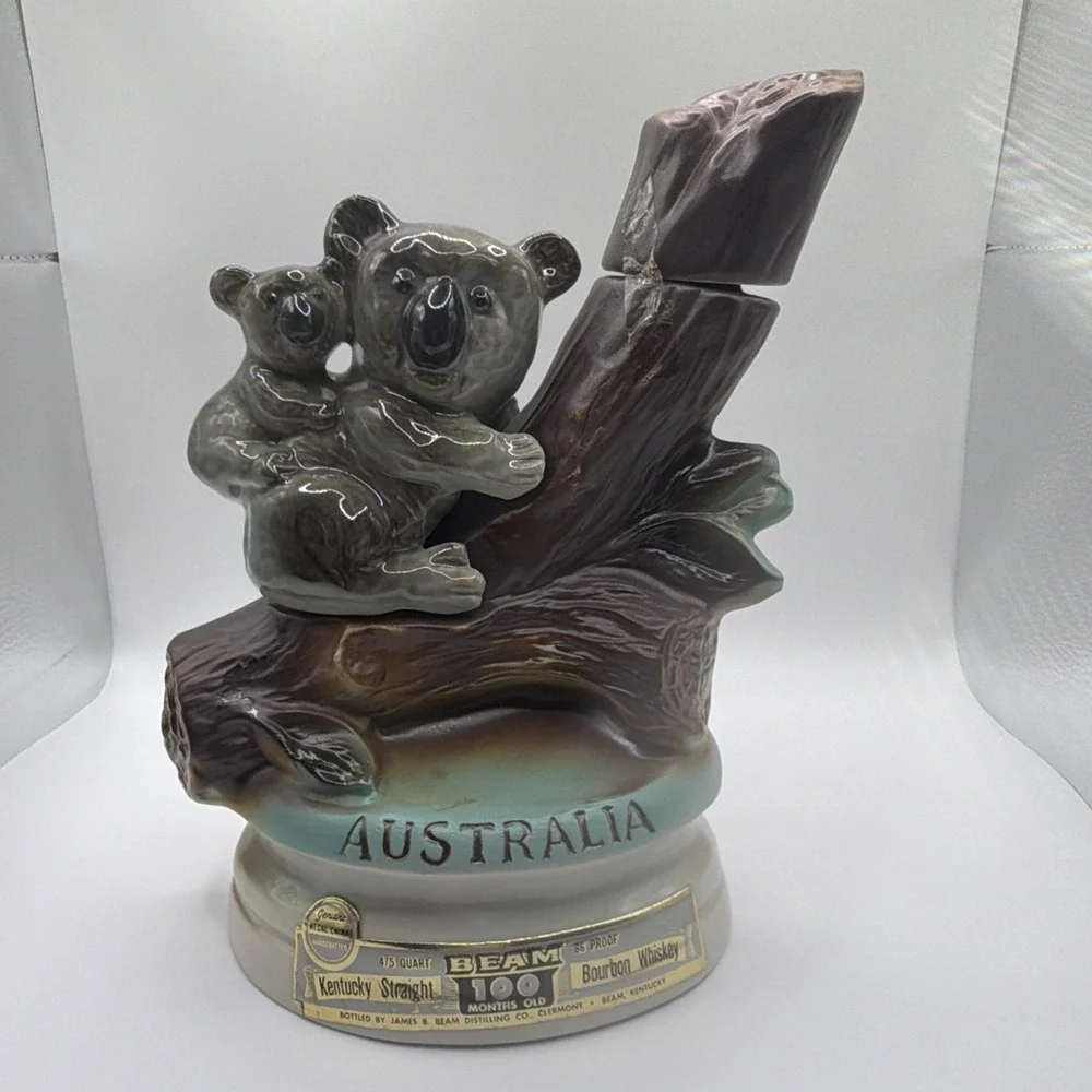 JIM‎ BEAM 1973 Australia Koala Bear and Baby Whiskey Decanter Bottle Empty Rare