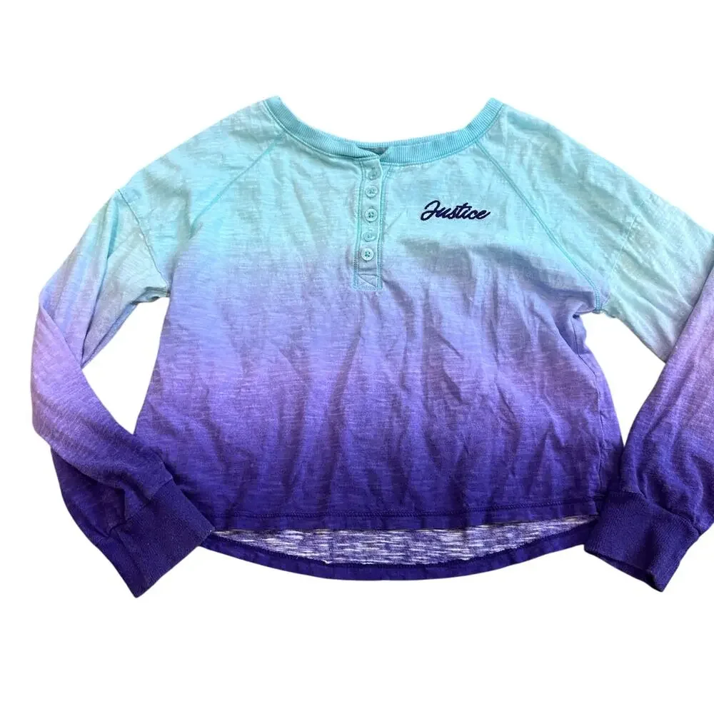 Justice Dip Dye Long Sleeve Crop Henley - Size Medium