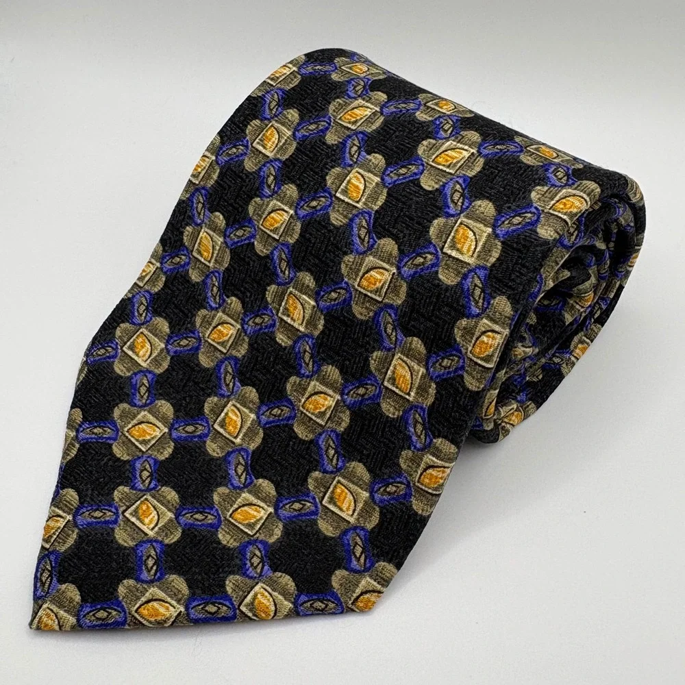 Robert Talbott Studio Blue/Gold Pattern Tie‎ Hand Sewn Imported Silk 59x4