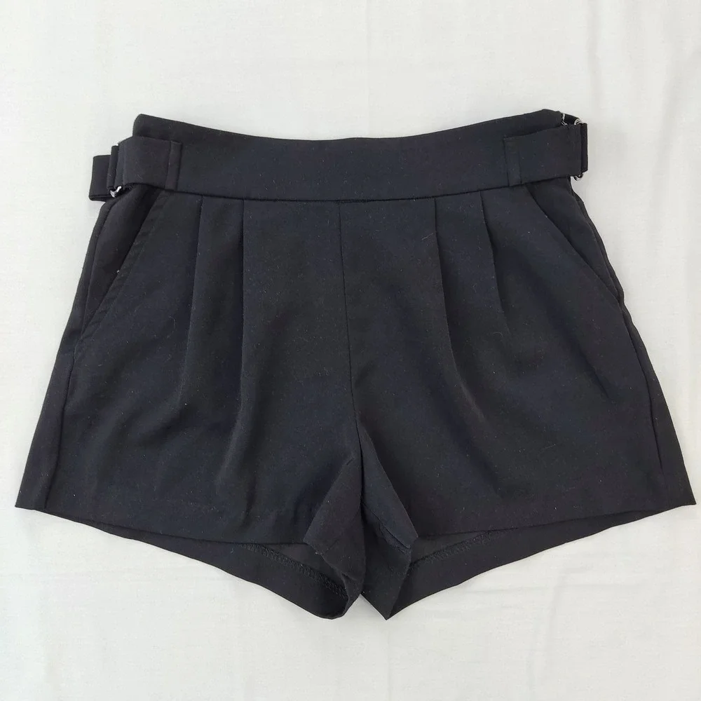 A'Gaci Shorts Womens Small Black Dress Shorts‎ High Waist Pleated Side Buckle