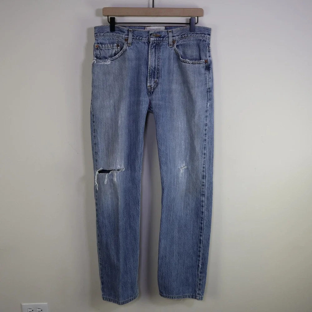 Vintage Levis 505 Regular Fit‎ Jeans 33x34 Grunge Distressed Light Wash Denim
