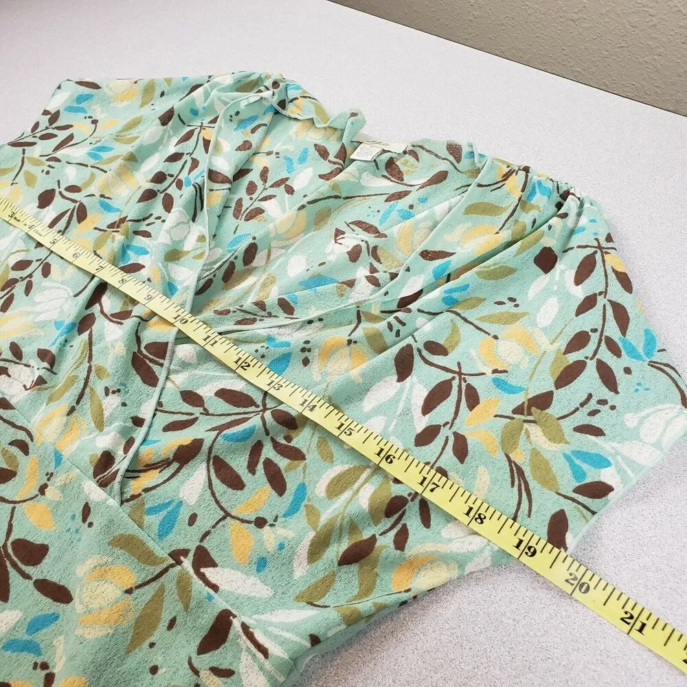 J Jill Womens Multicolor V Neck Leaf Print‎ Pullover Basic Top Size Small