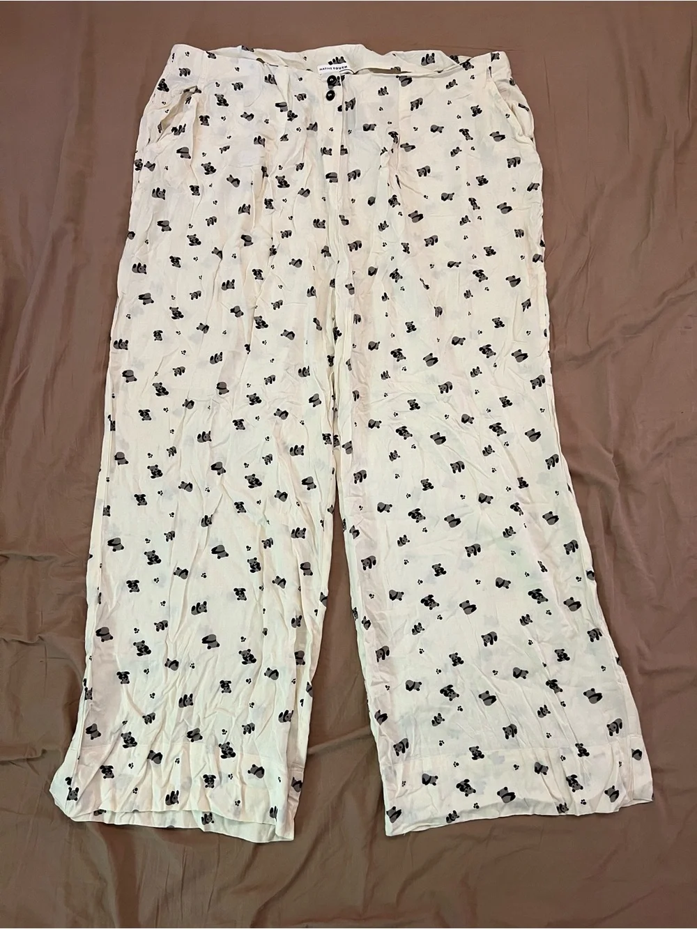NATIVE YOUTH White Wide-Leg Pants with Panda Motif