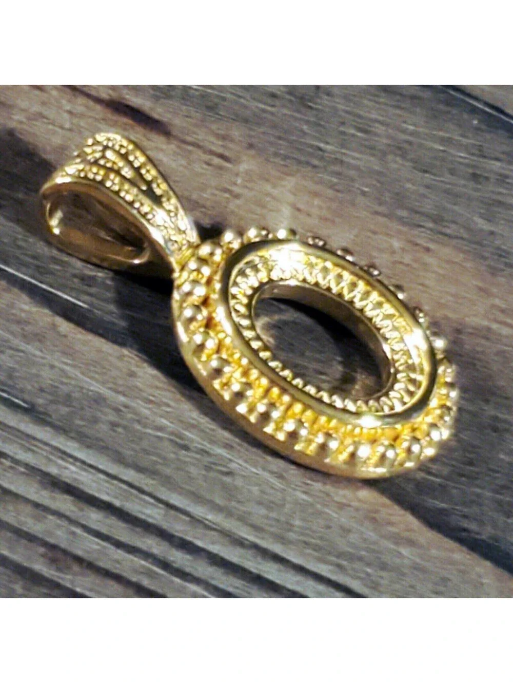 Gold 14K Plated Brass Fancy Dotted 12x10mm Oval Cabochon Pendant Setting