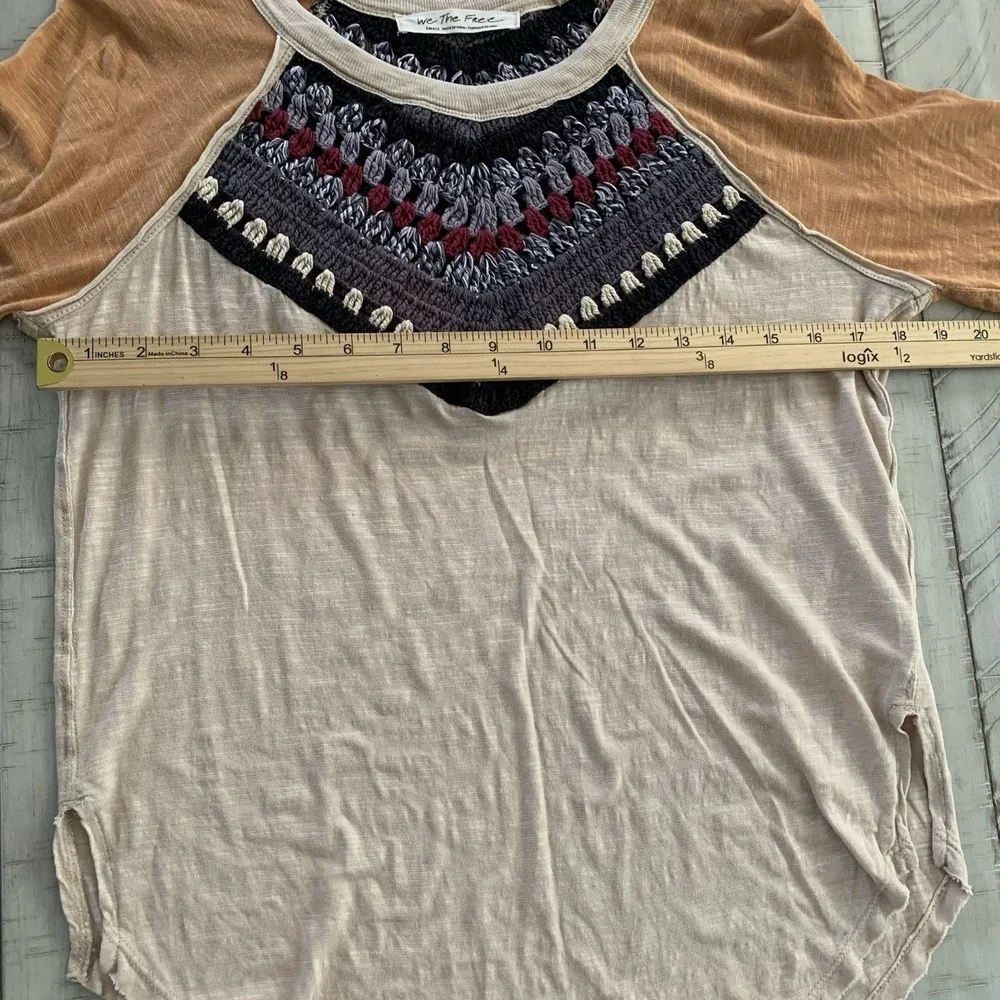 We the Free People Spring Bound Crochet Yoke Linen Blend Top Boho Women's SZ - S