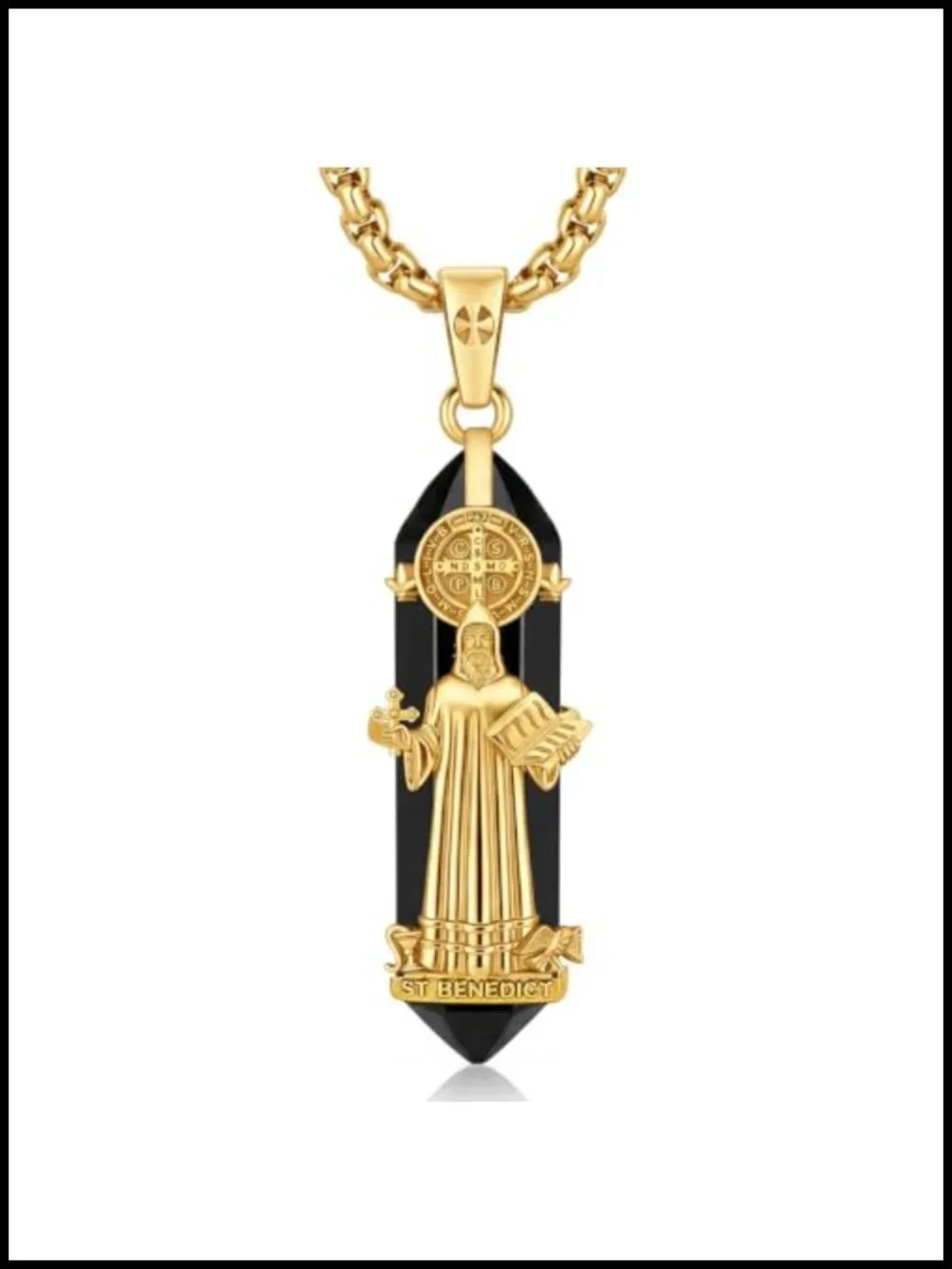 St Benedict Medal Crystal Necklace Gold Plated 925 Sterling Silver Catholic