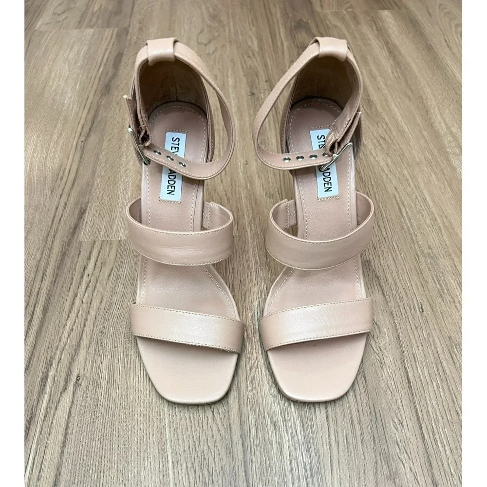 Steve Madden Jelena‎ Tan Leather Heels Size 8 Ankle Strap Stiletto