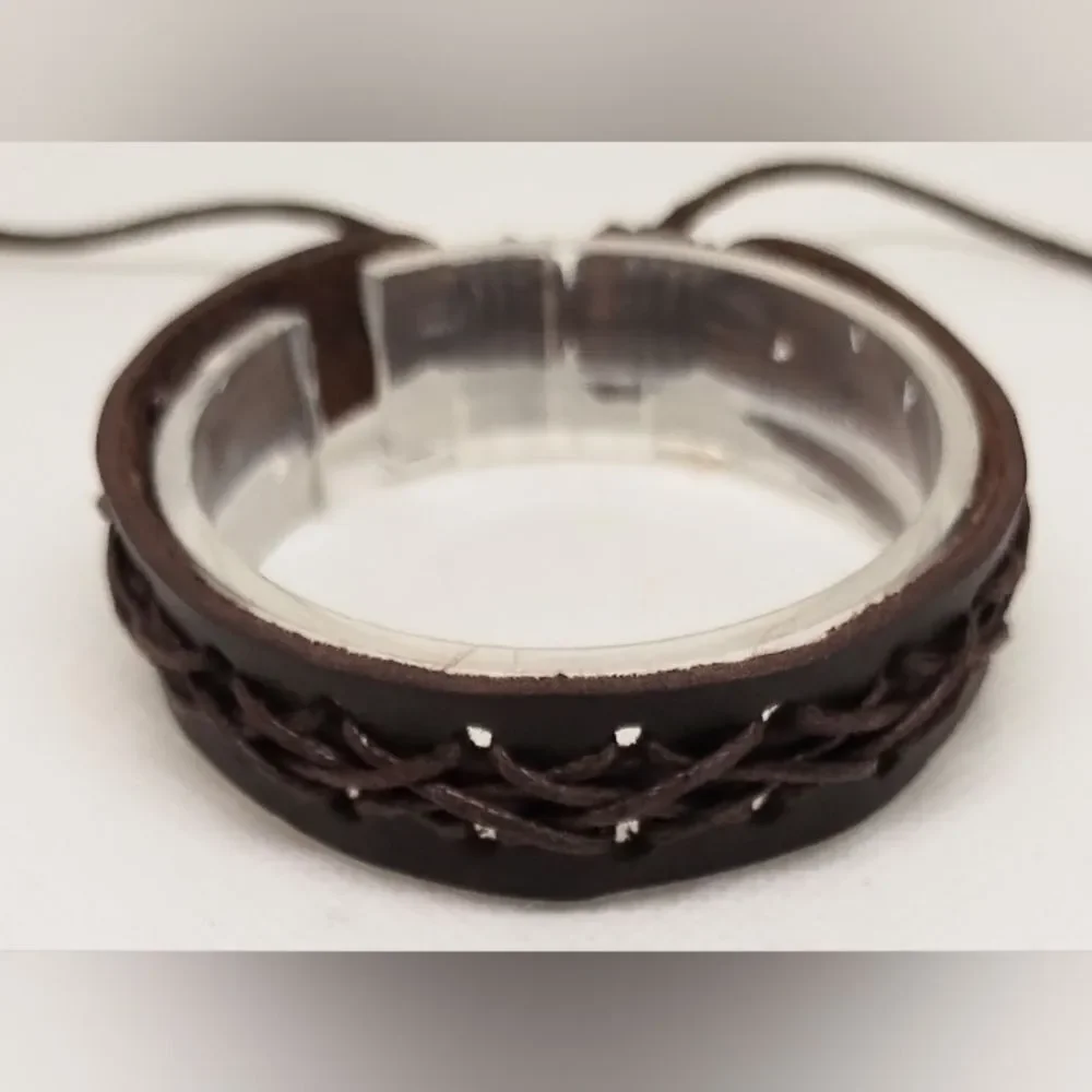 Men's bracelet leather braided brown new‎ e72