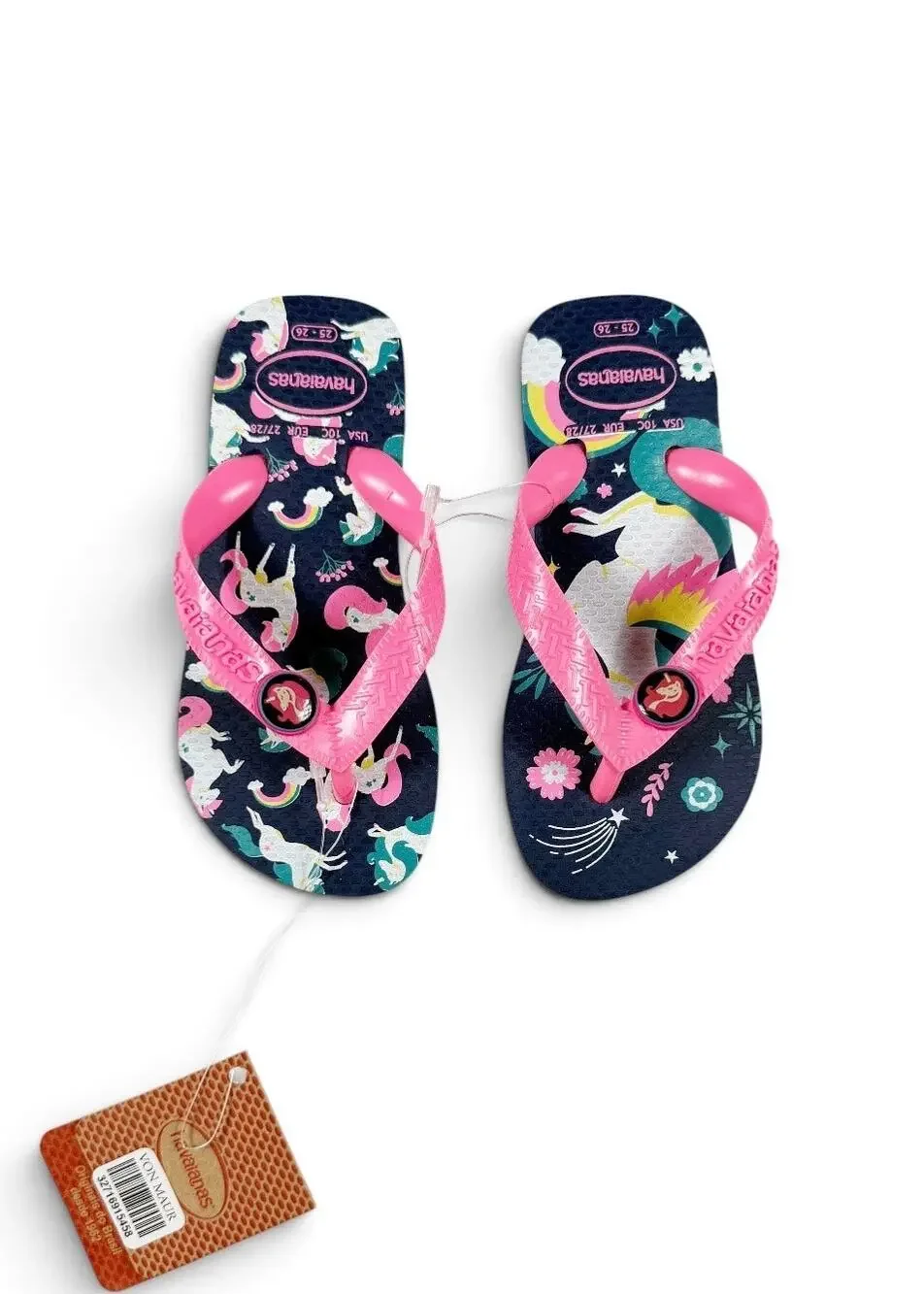 NEW Havaianas Kids Unicorn Rainbow Navy Blue Pink Flip Flops Size 10 toddler