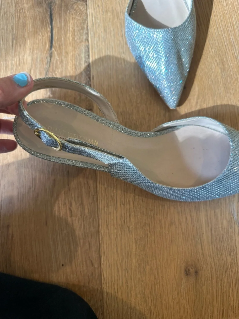 Stuart Weitzman kitten buckle glitter