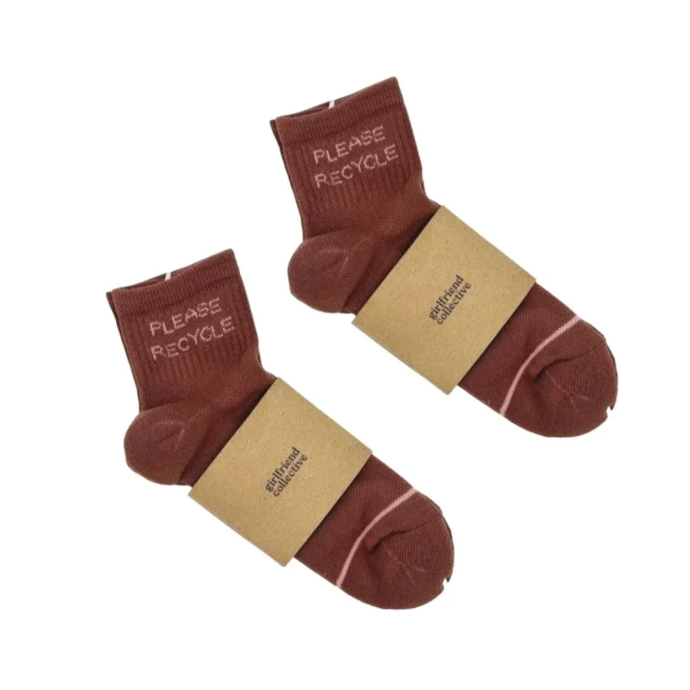 SET OF‎ 2 Girlfriend Collective Please Recycle Crew Socks Terracotta Size 2 NWT